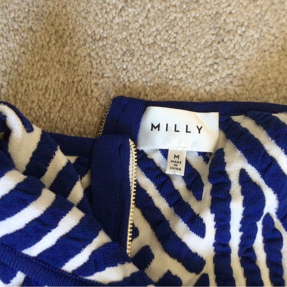 “MILLY” COBALT BLUE AND WHITE JACQUARD DRESS- SIZE MED - Picture 5 of 12